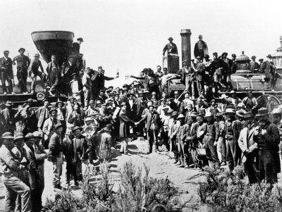 Meeting of the Union Pacific and the Central Pacific Railways at Promontory Point, Omaha, 10th May 1869 by American Photographer